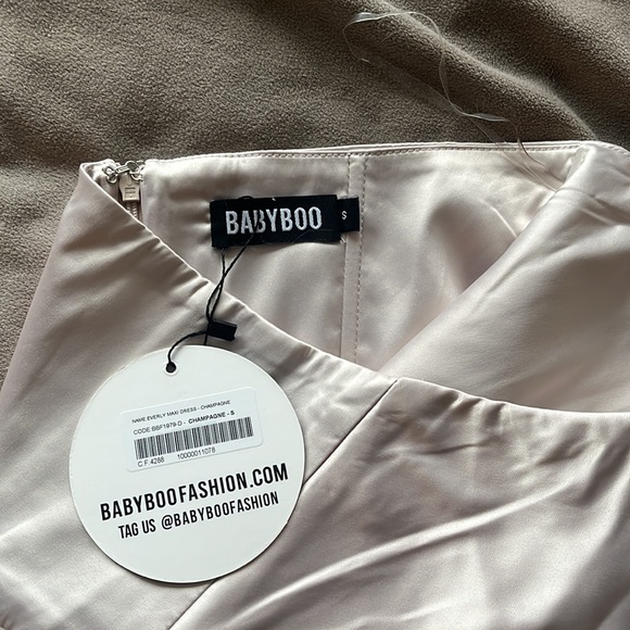 BabyBoo champagne pink silky strapless dress with slit - Picture 4 of 8